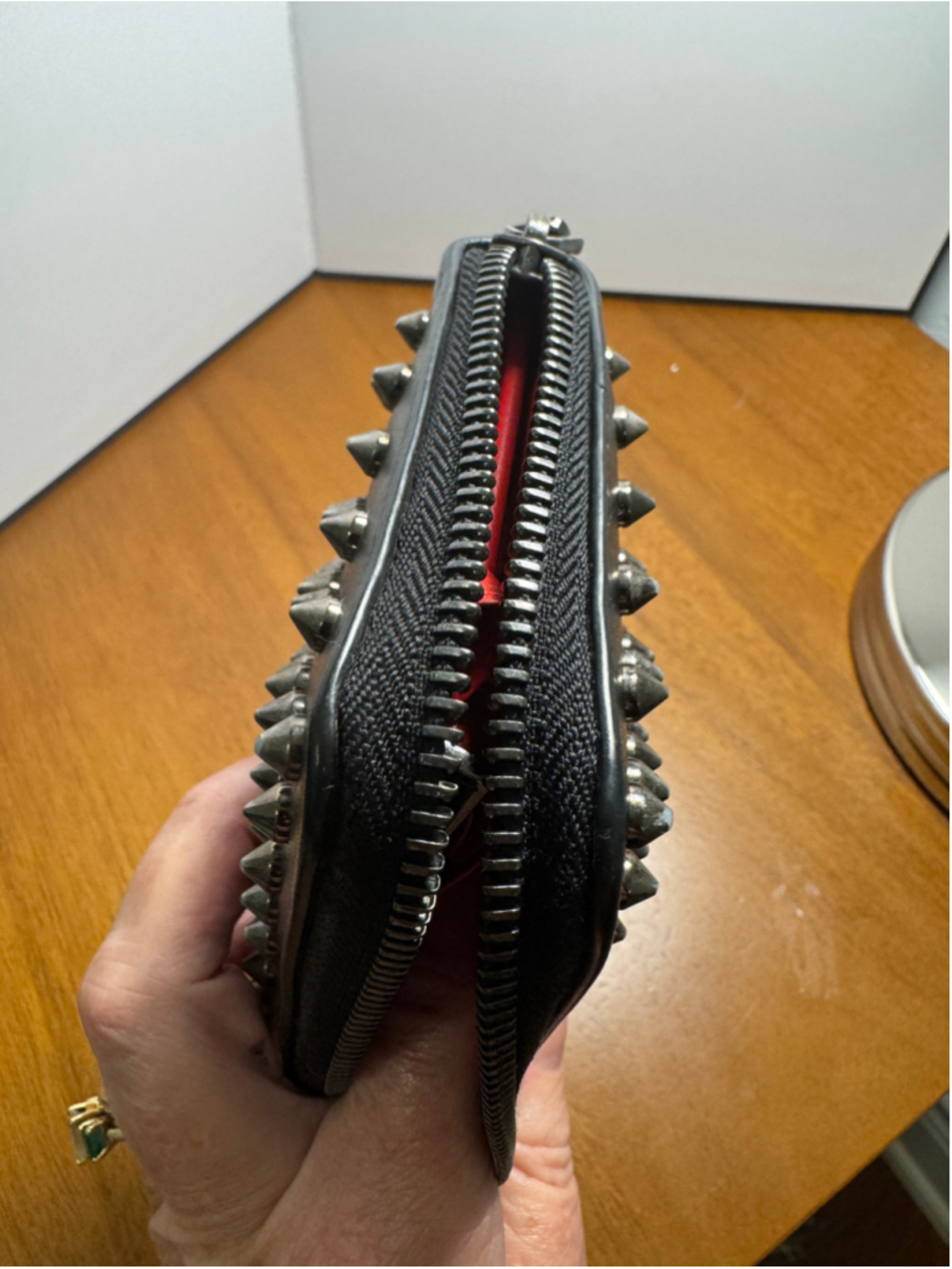 Christian Louboutin Black and Silver/Gunmetal Studded Long Wallet - Picture 8 of 12